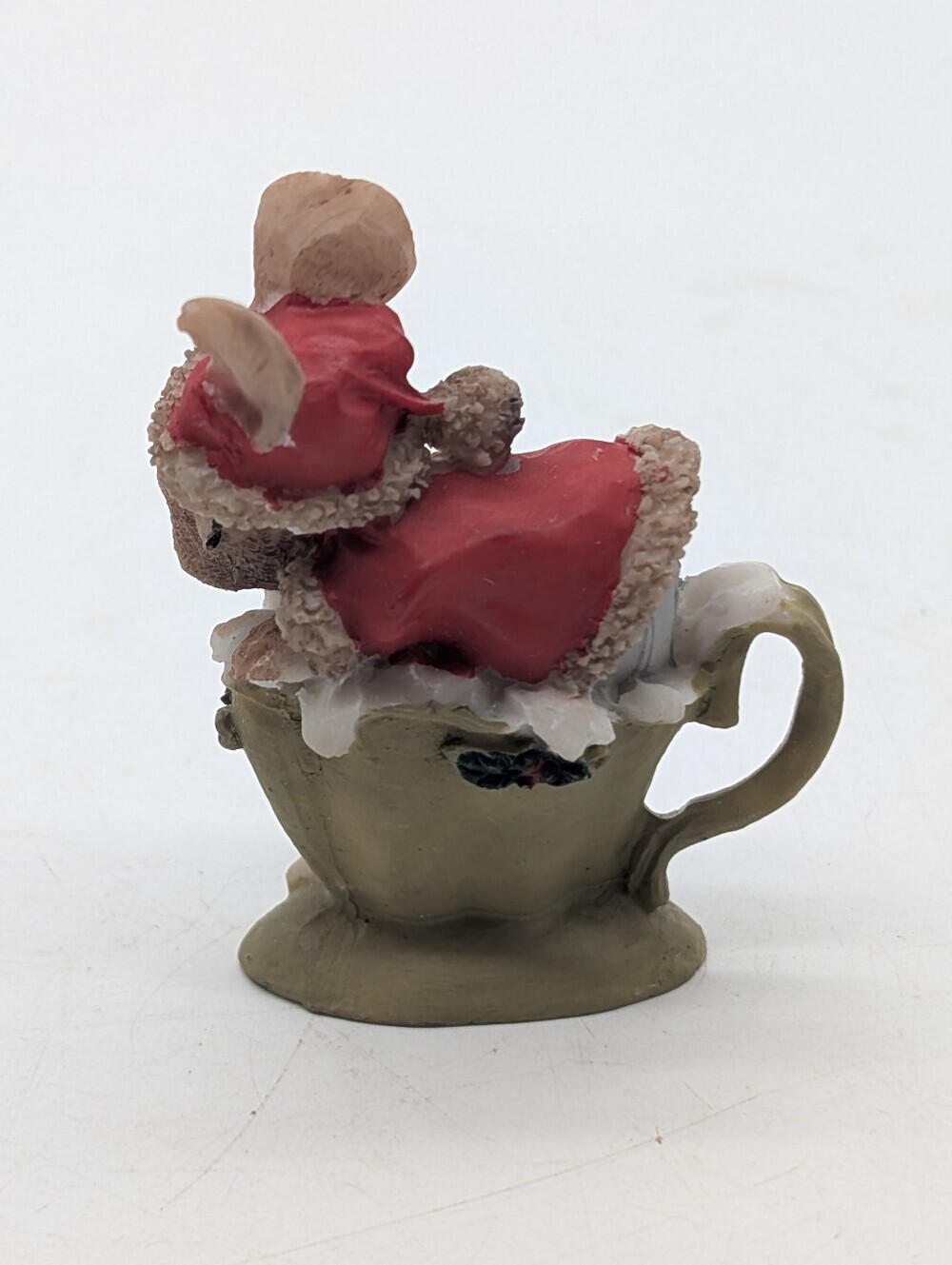 Vintage Miniature Christmas Mouse in Teacup Figurine • Whimsical Holiday Kitsch